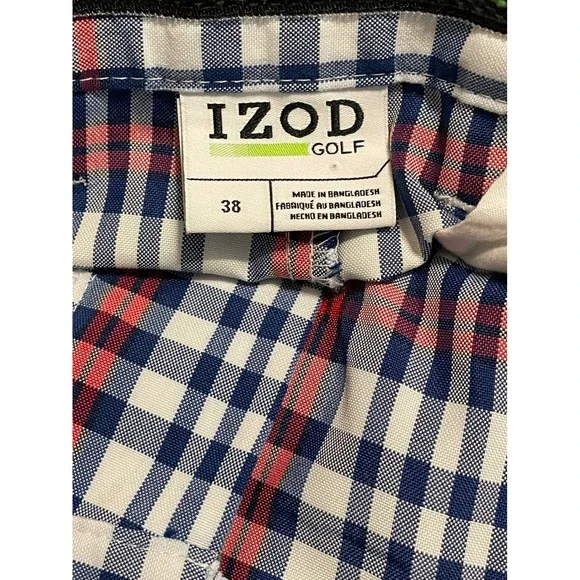 IZOD Golf Shorts Mens size 38 Red White Blue Plaid Flat Front Golf Casual - Picture 4 of 5